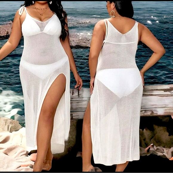 Hi-slit l Sheer Dress l Soft Stretch l White  l adjustable ties l OX l New - Picture 3 of 7